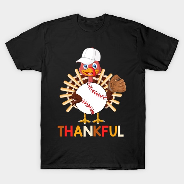 Turkey With Baseball Thankful Thanksgiving Christmas Gift T-Shirt by mazurprop